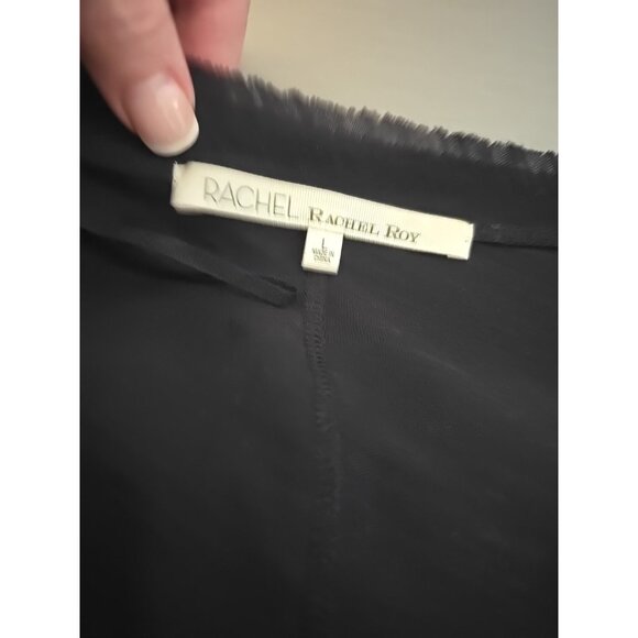 Rachel Roy Women V-Neck T Shirt Cold Zip Open Cold Shoulders Black Large Sexy - Picture 12 of 14